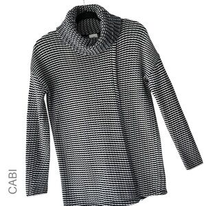 CABI | NWOT FERGIE SPLIT FRONT & BACK COWL NECK COTTON SWEATER BLACK & WHITE SM